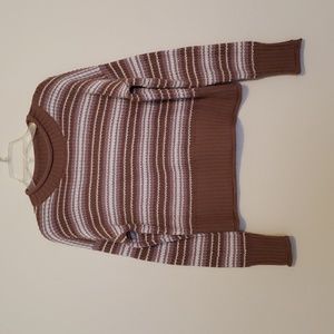 Pink Rose - Mock Crew neck striped long sleeve sweater